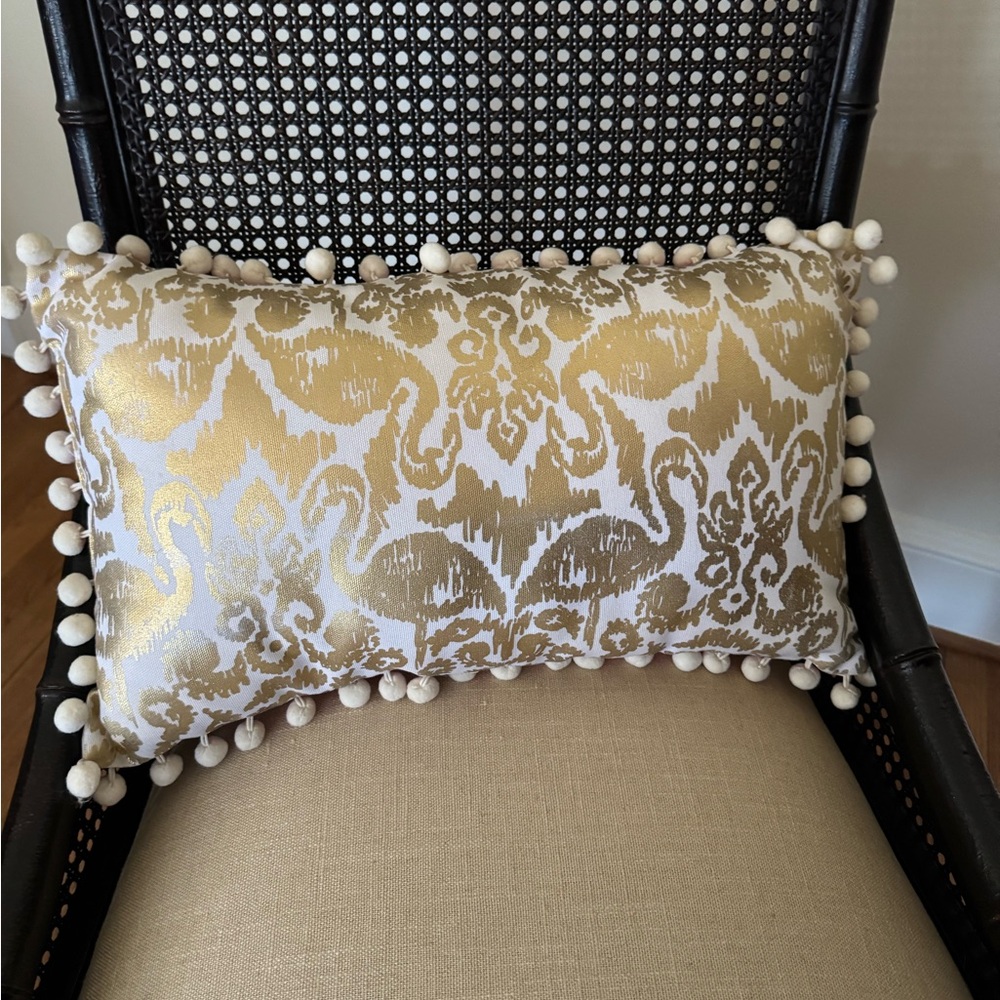 Lilly Pulitzer Gold and White Accent Pillow with Pom-Pom Trim